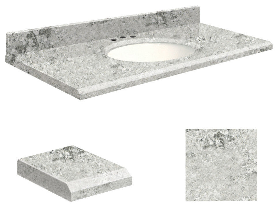 Quartz 25"x19" 1 Sink Vanity Top, White Bowl, Winter Wonder, 8" Offset