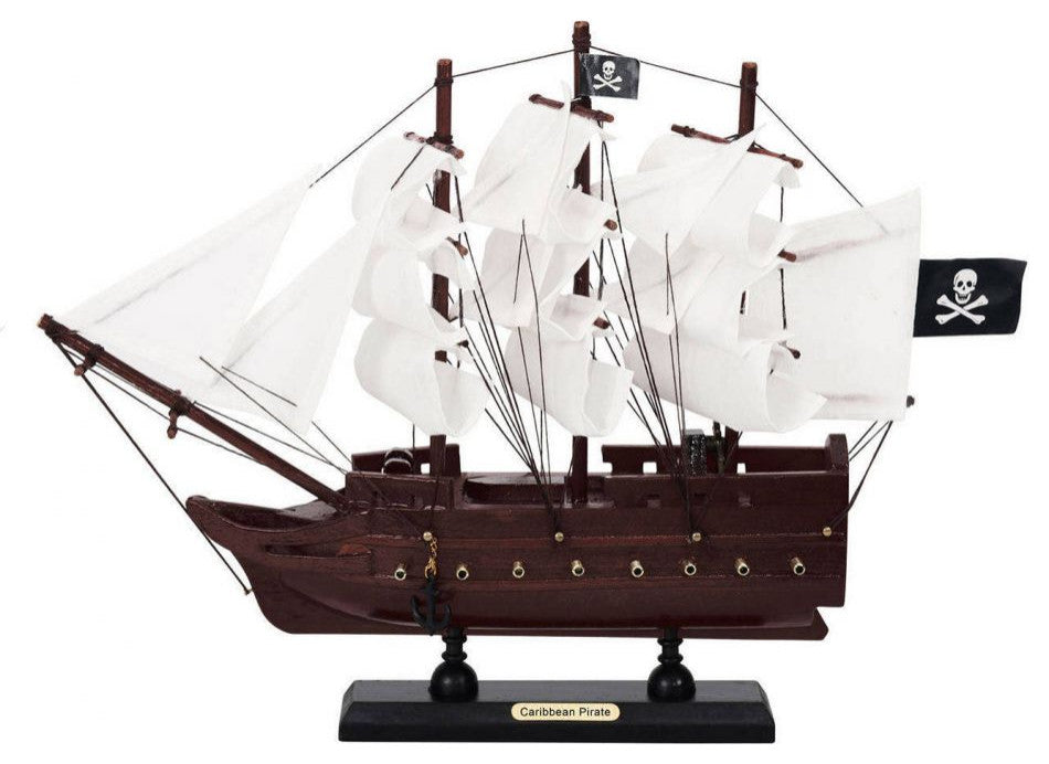 Wooden Caribbean Pirate White Sails Model Pirate Ship 12''