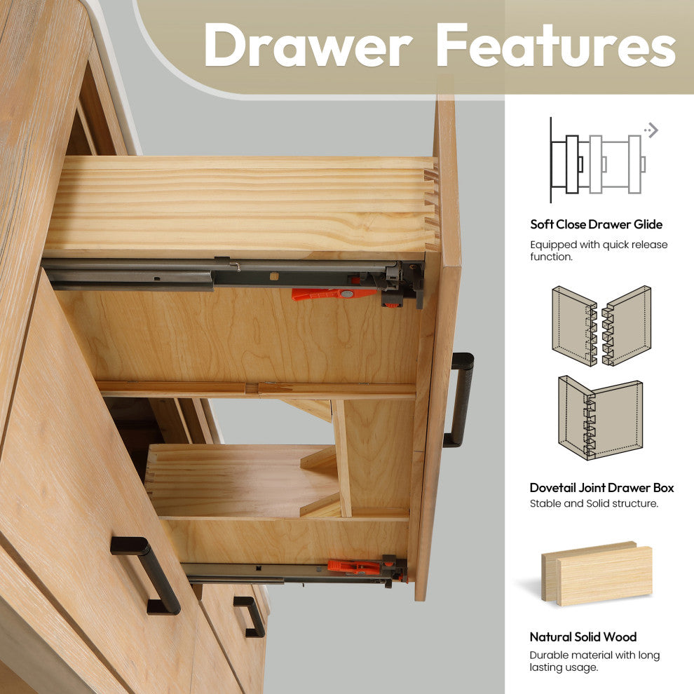 Cristo Floating Bath Vanity With Stone Top, Fir Wood Brown, 36in., No Mirror