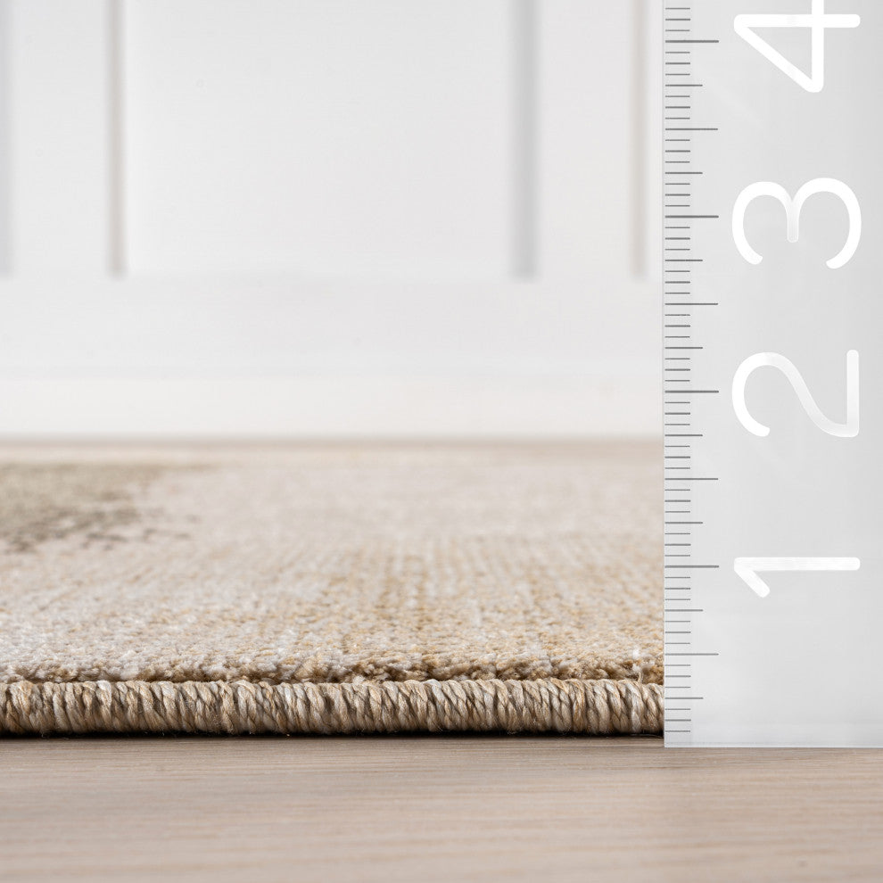 Faela Abstract Fringe Area Rug, Light Brown 2'x3'