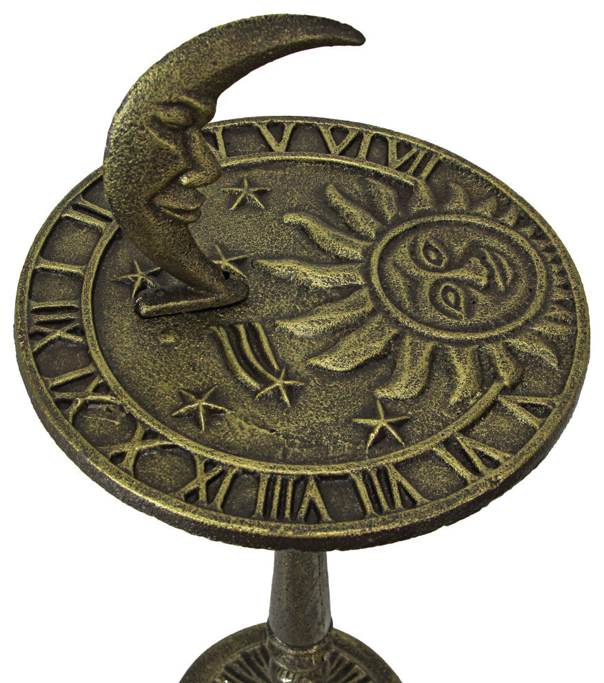 23in Bronze Cast Iron Celestial Sundial Decorative Garden Pedestal Sun Clock