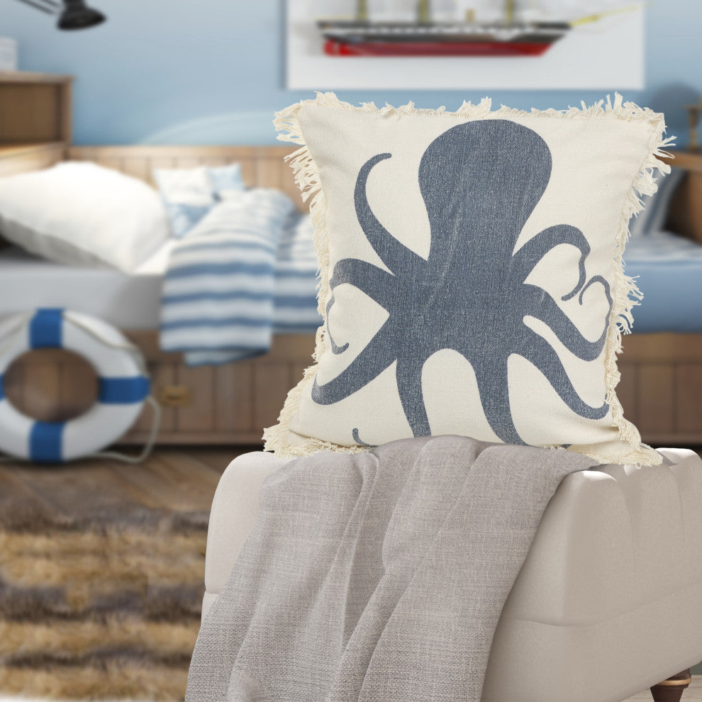 Octopus Fringe Coastal Throw Pillow