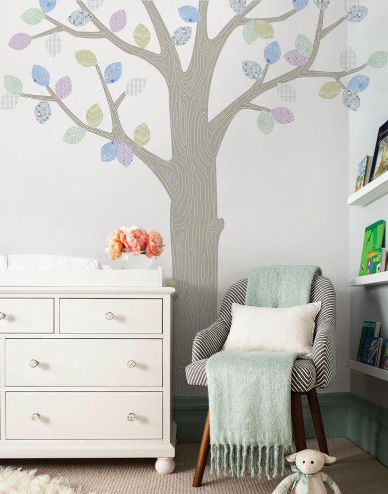 Pattern Tree with Leaves Ceiling Style Vinyl Wall Sticker, Winter-Grey