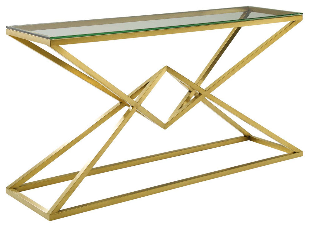 Point 59" Brushed Gold Metal Stainless Steel Console Table Gold