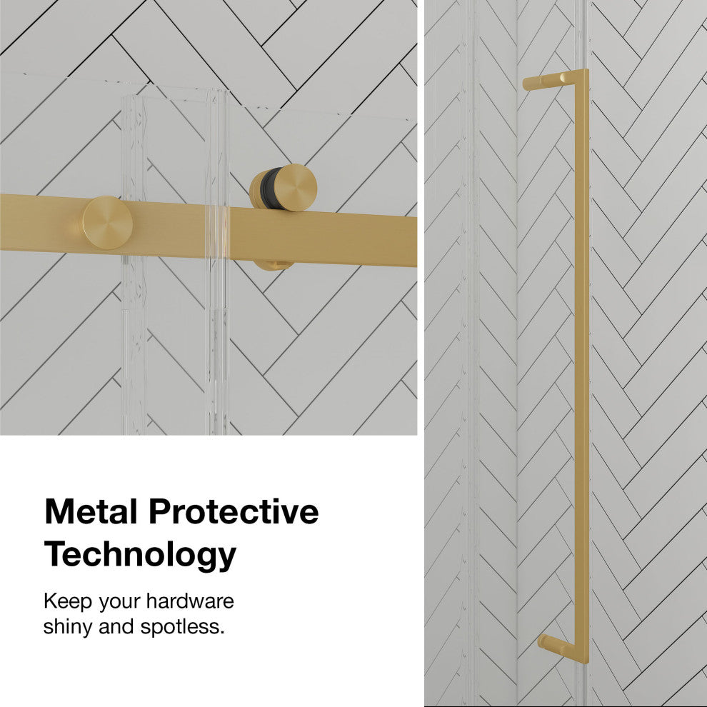 Selby Frameless Sliding Clear Alcove Shower Door, Brushed Gold, 48"