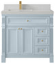 Paris 36" Left Offset Bathroom Vanity, Blue Heather 2" Carrara Quartz