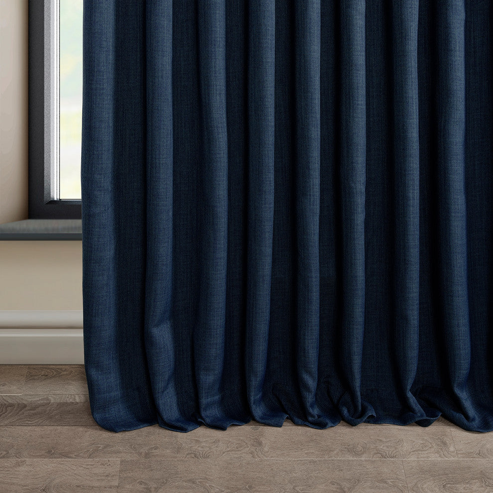 Faux Linen Extra Wide Room Darkening Curtain Single Panel, Indigo, 100"x120"