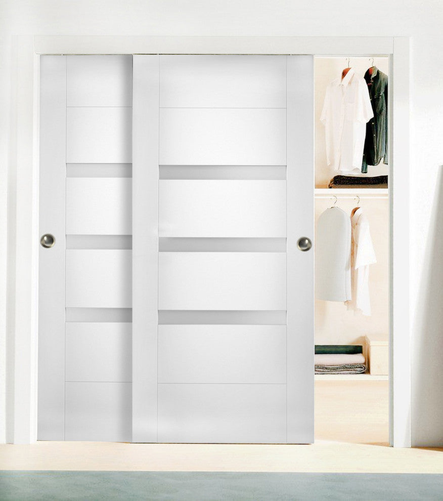Sliding Closet Glass Bypass Doors / Sete 6900 White Silk / Rails, 84" X 80" ( 2* 42x80)