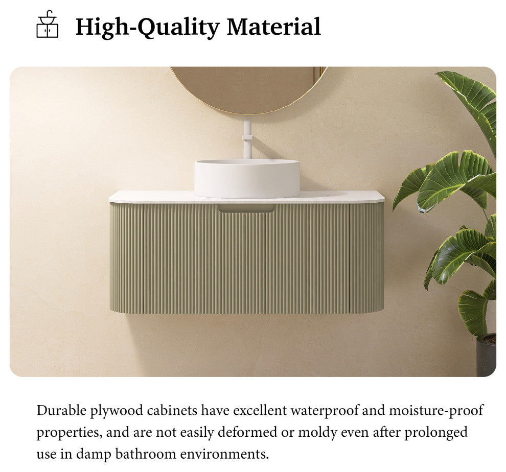 Wall-Mounted Bathroom Vanity With White Round Ceramic Basin, Light Green, 36"
