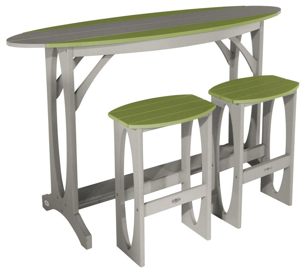 Shoreline 3-Piece Bar Height Balcony Set, Gray and Palm Green