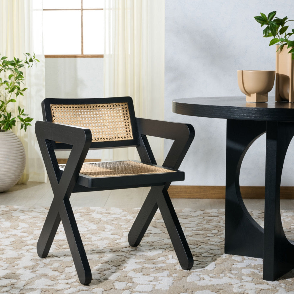 Safavieh Couture Tyrrell Rattan Dining Chair, Black/Natural