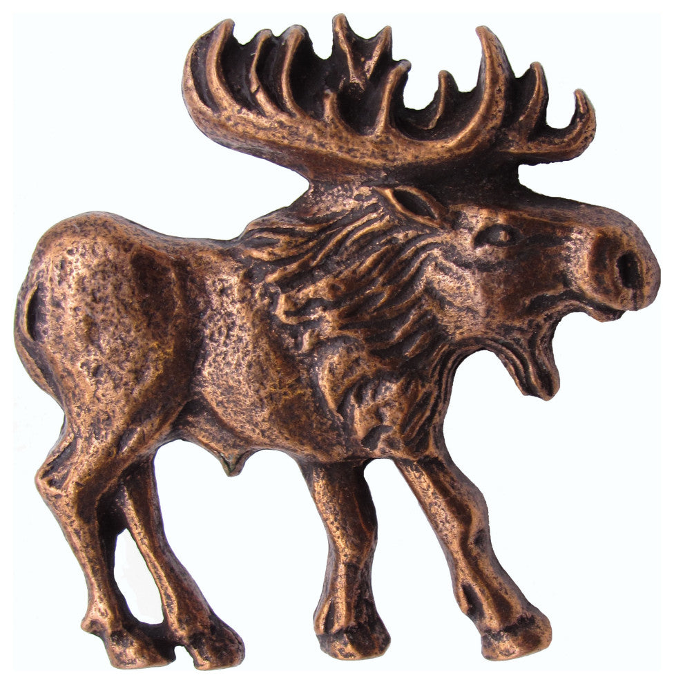 Walking Moose Right Facing Cabinet Knob, Antique Copper