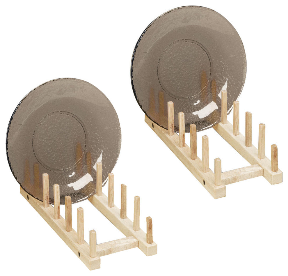 Wooden Plate Storage Rack, Set of 2, Natural