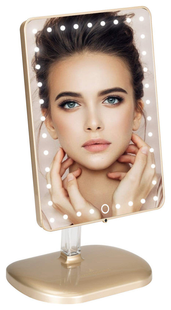 Touch Pro LED Makeup Mirror With Bluetooth Speaker and USB, Champagne Gold