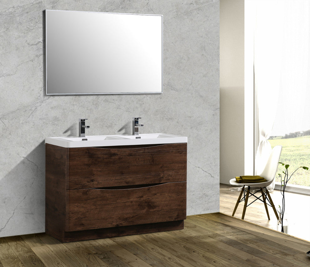 Eviva Smile 48" Rosewood Modern Bathroom Vanity Integrated Acrylic Double Sink