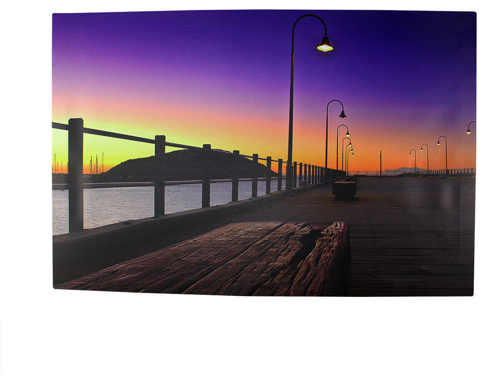 Battery Operated 5 LED Sunset Boardwalk Scene Canvas Wall Hanging, 23.5"