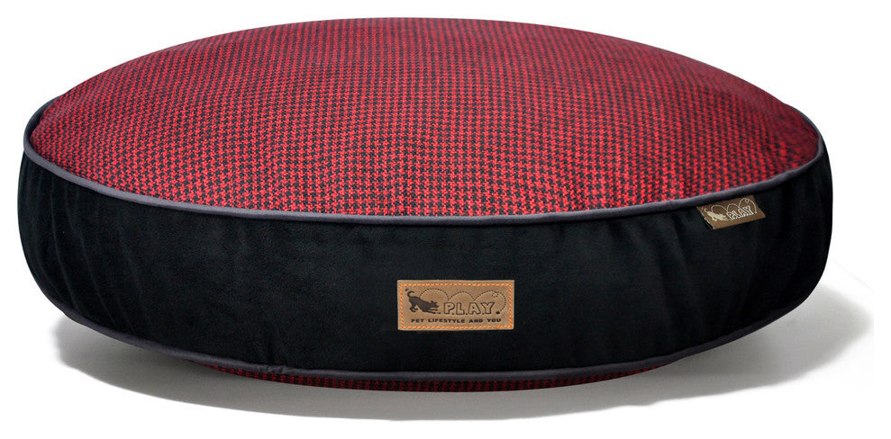 Round Bed Houndstooth, Red and Black, Large