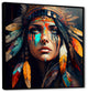 Colorful Native American Woman III Framed Canvas, 16x16, Black