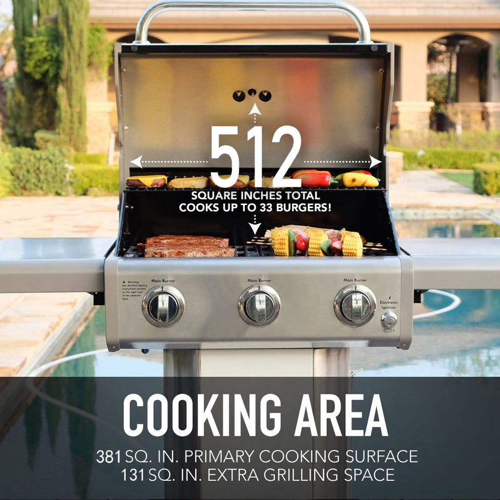 Kenmore 3 Burner Gas Grill with Side Shelves, Pearl