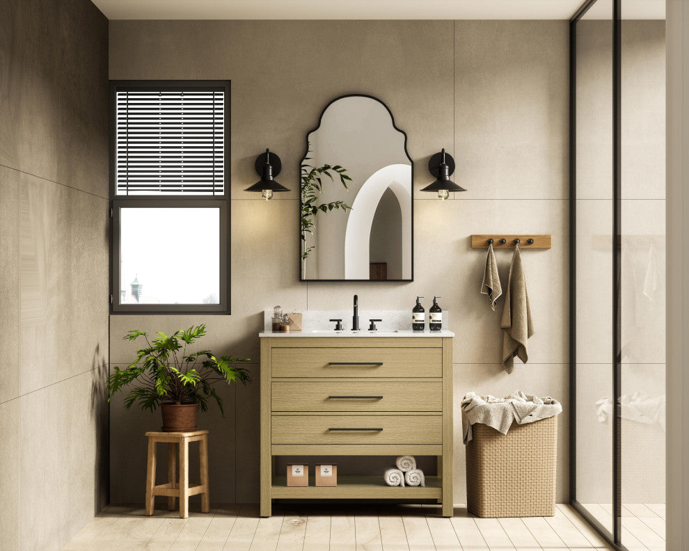 Home Living 36" Single Bathroom Vanity, Honey Brown With Backsplash
