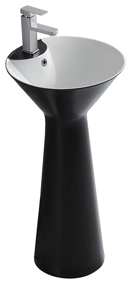 Elegant One-Piece Pyramid Pedestal Sink, Vitreous China, Black