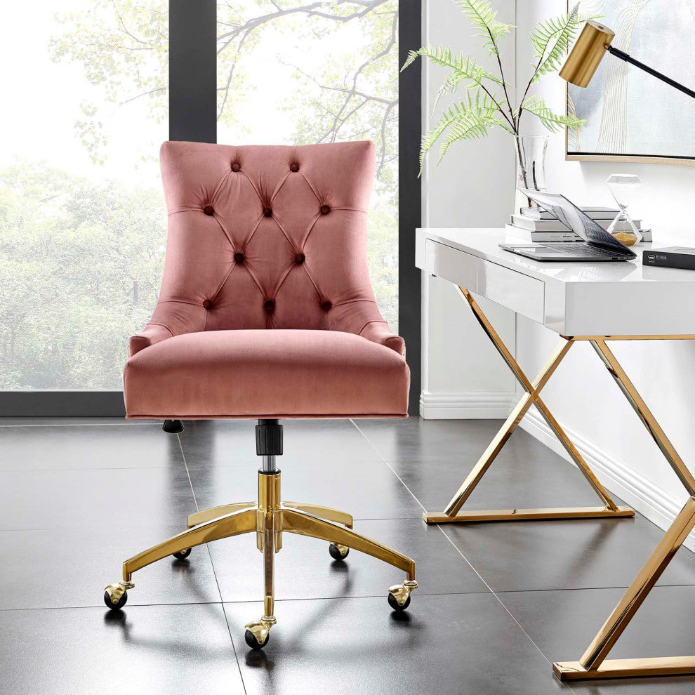 Regent Tufted Performance Velvet Office Chair Gold Dusty Rose