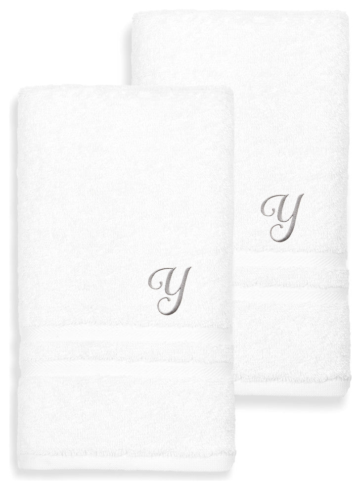 Denzi Hand Towels With Monogrammed Letter, Set of 2, Y