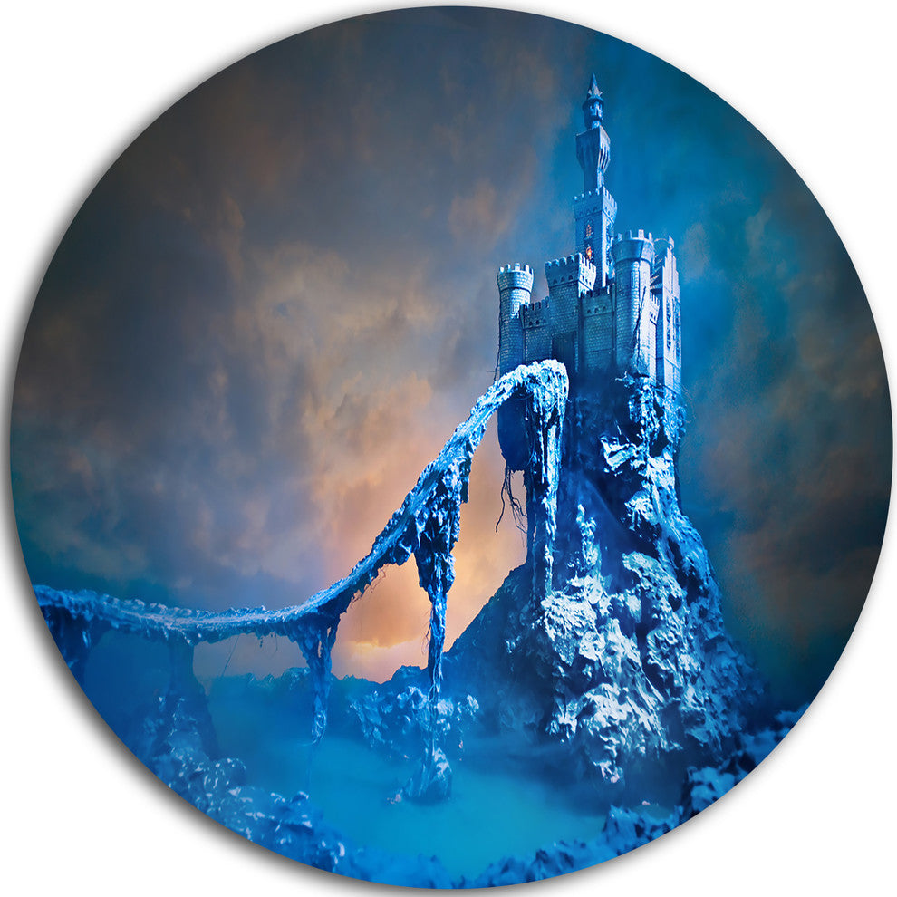 Old Blue Castle, Contemporary Round Metal Wall Art, 23"
