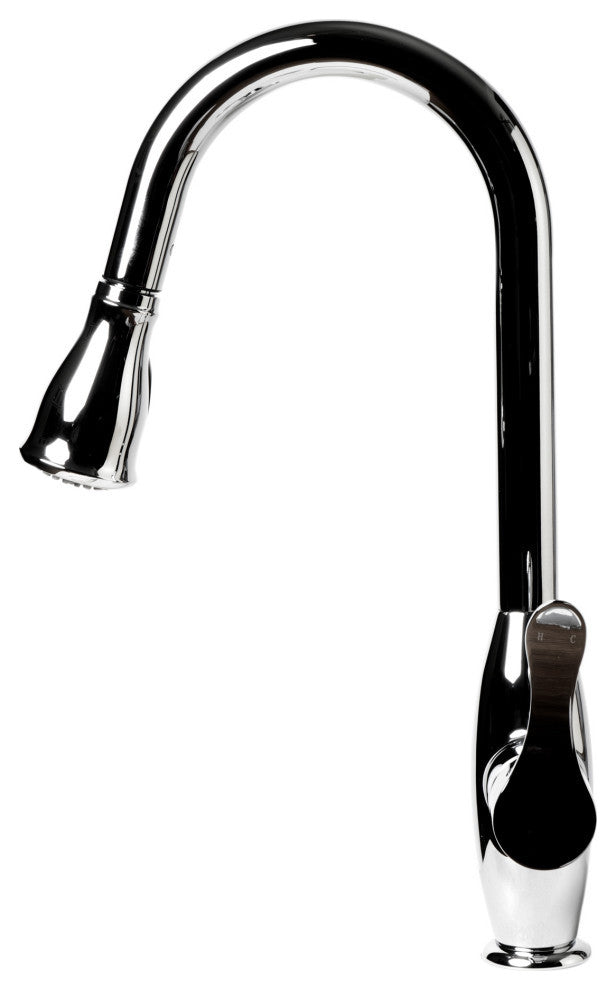Polished Chrome Traditional Gooseneck Pull Down Kitchen Faucet