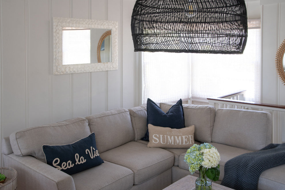 Capiz Seashell Mosaic Rectangular Decorative Wall Mirror, Pearlescent White