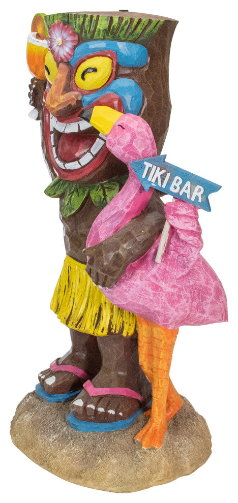 16" Solar Lighted Polynesian Outdoor Garden Tropical Tiki Bar Statue