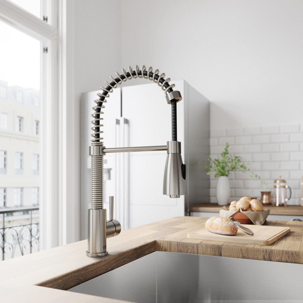 VIGO Brant 19" H Single Handle Pull-Down Sprayer Kitchen Faucet, Stainless Steel, Without Extras