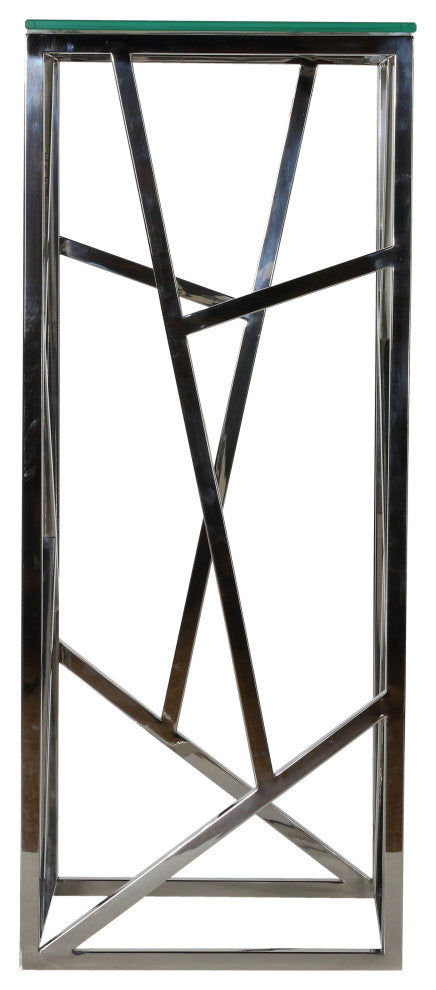 Cortesi Home Pisa Plant Stand Side Table, Stainless Steel With Glass Top