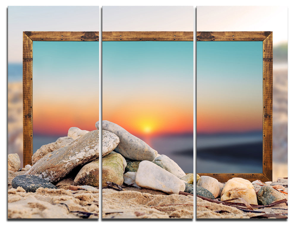 "Framed Blurred Beach" Art Canvas Print, 3 Panels, 36"x28"