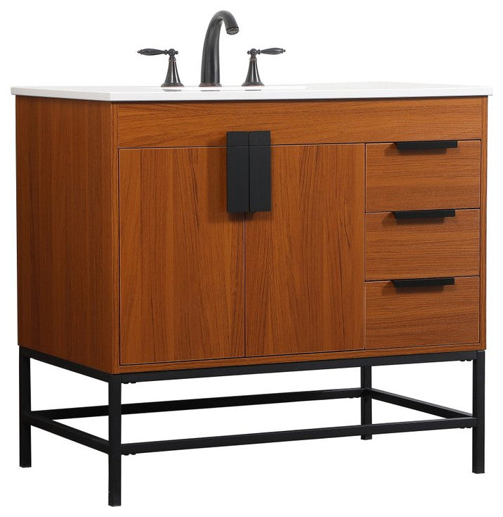 Home Living 22" Modern Teak-Light Bathroom Vanity