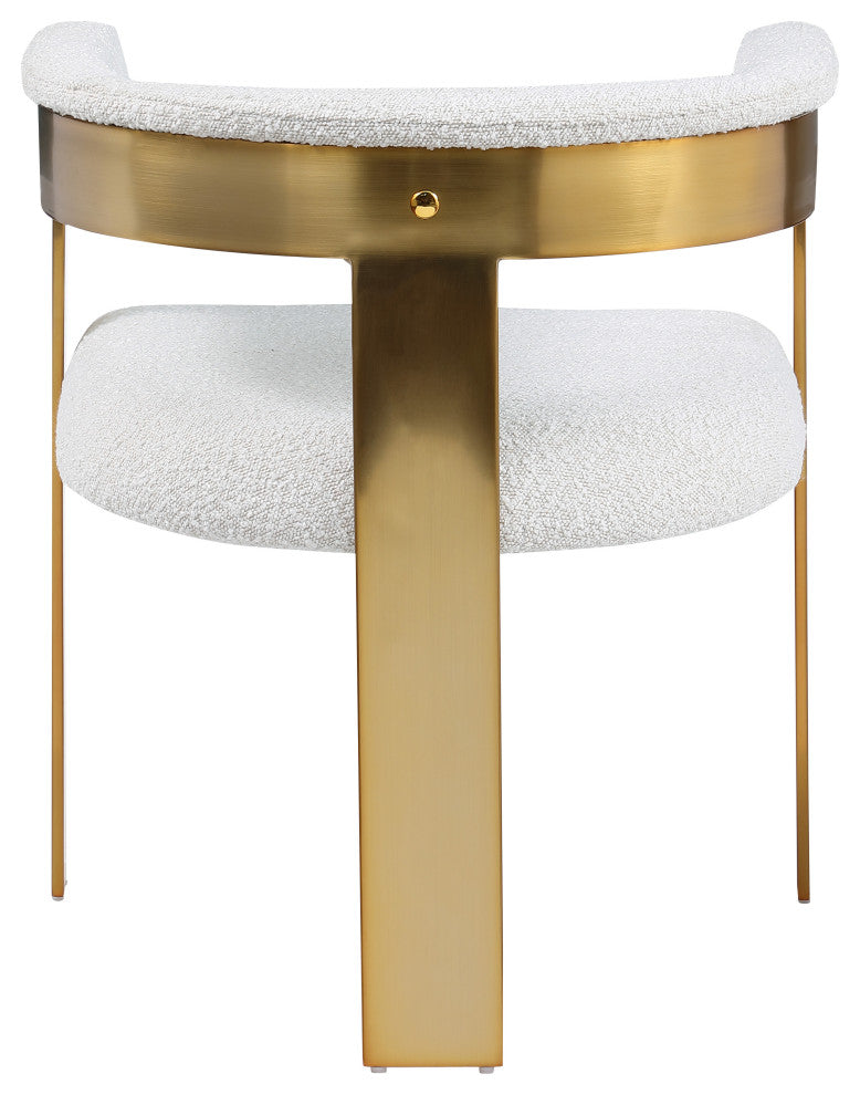 Romeo Upholstered Dining Chair, Set of 2, Cream, Boucle Fabric, Brushed Gold