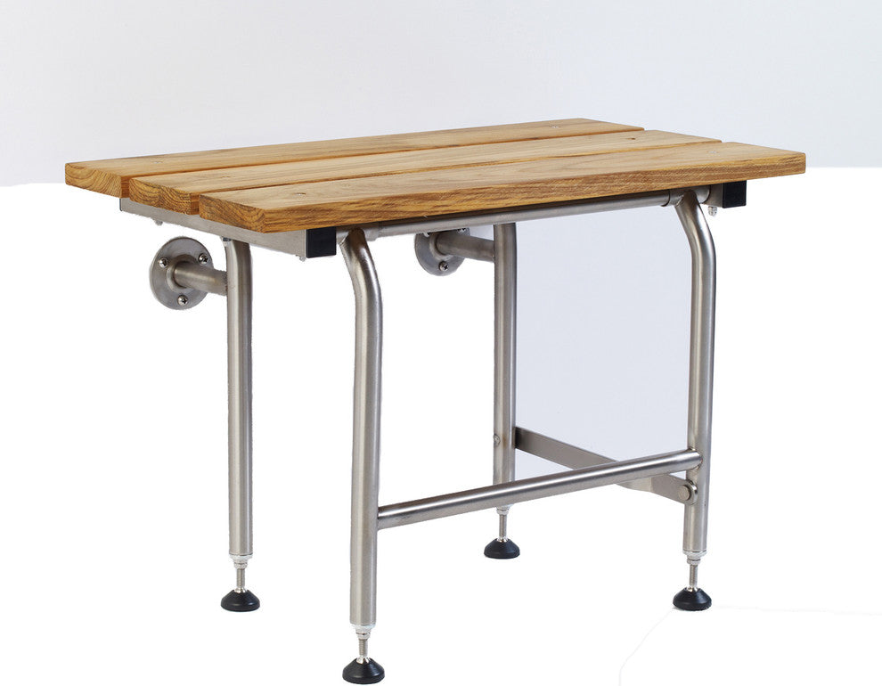 Rectangular Folding Shower Seat, Teak Wood, 34.5 Inch, Legs