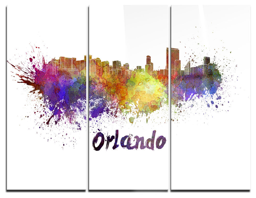 "Orlando Skyline" Glossy Metal Wall Art, 3 Panels, 36"x28"