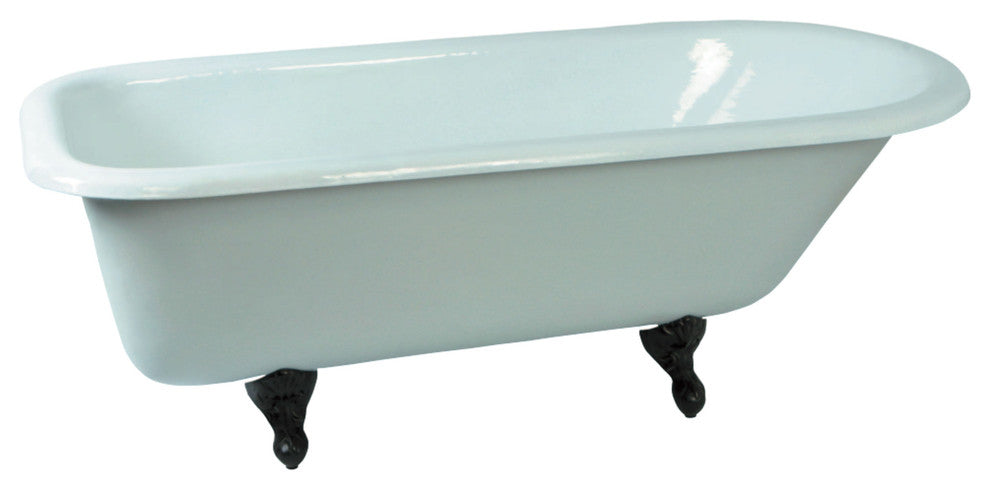 66" Cast Iron Roll Top Clawfoot Tub (No Faucet Drillings), Wht/Oil Rubbed Bronze
