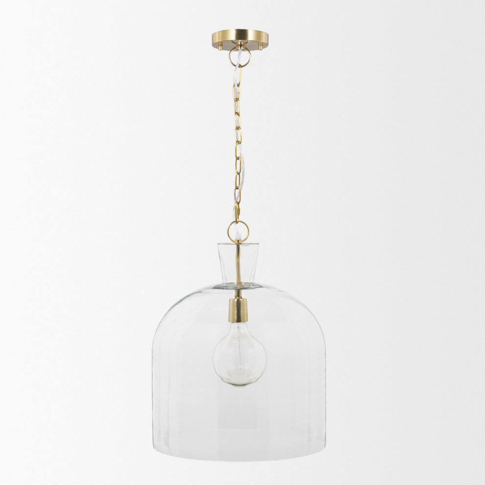 Sadah Large Clear Blown Glass w/ Gold Metal Pendant Light