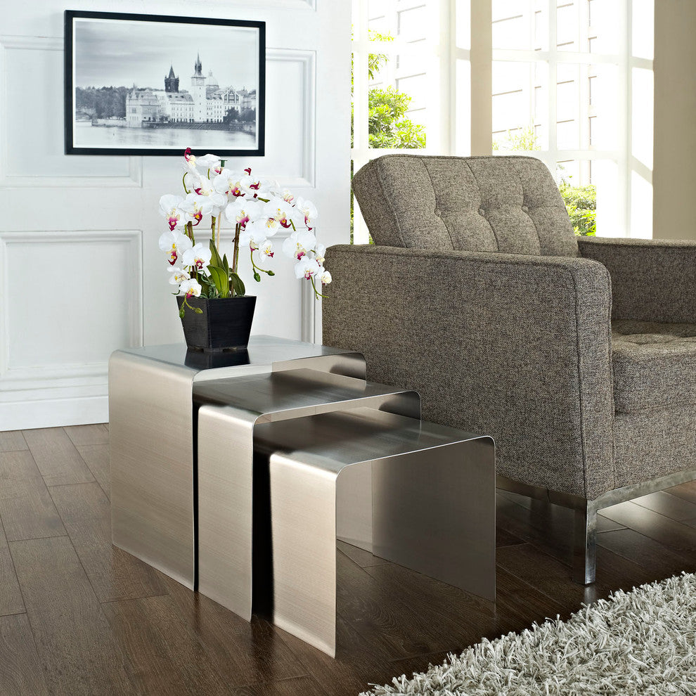 Modern Contemporary Living Room Metal Nesting Table Silver
