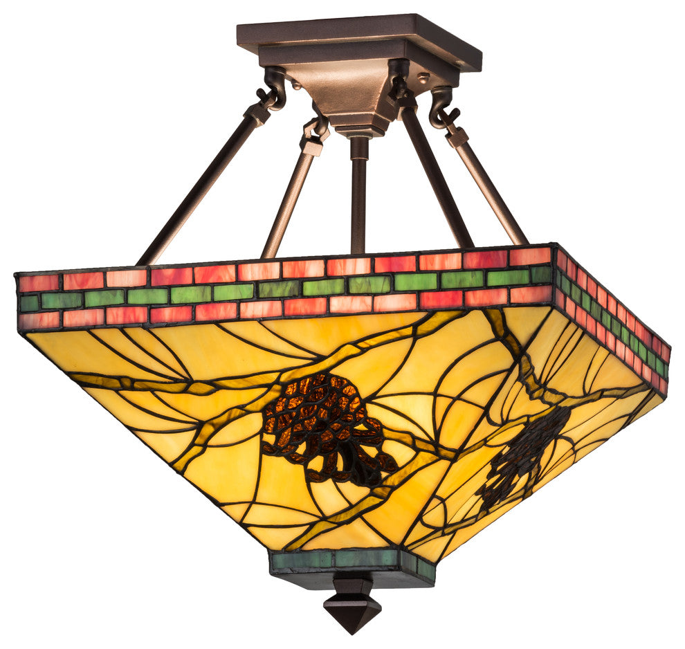 Meyda Lighting 165234 14" Square Pinecone Mission Inverted Pendant