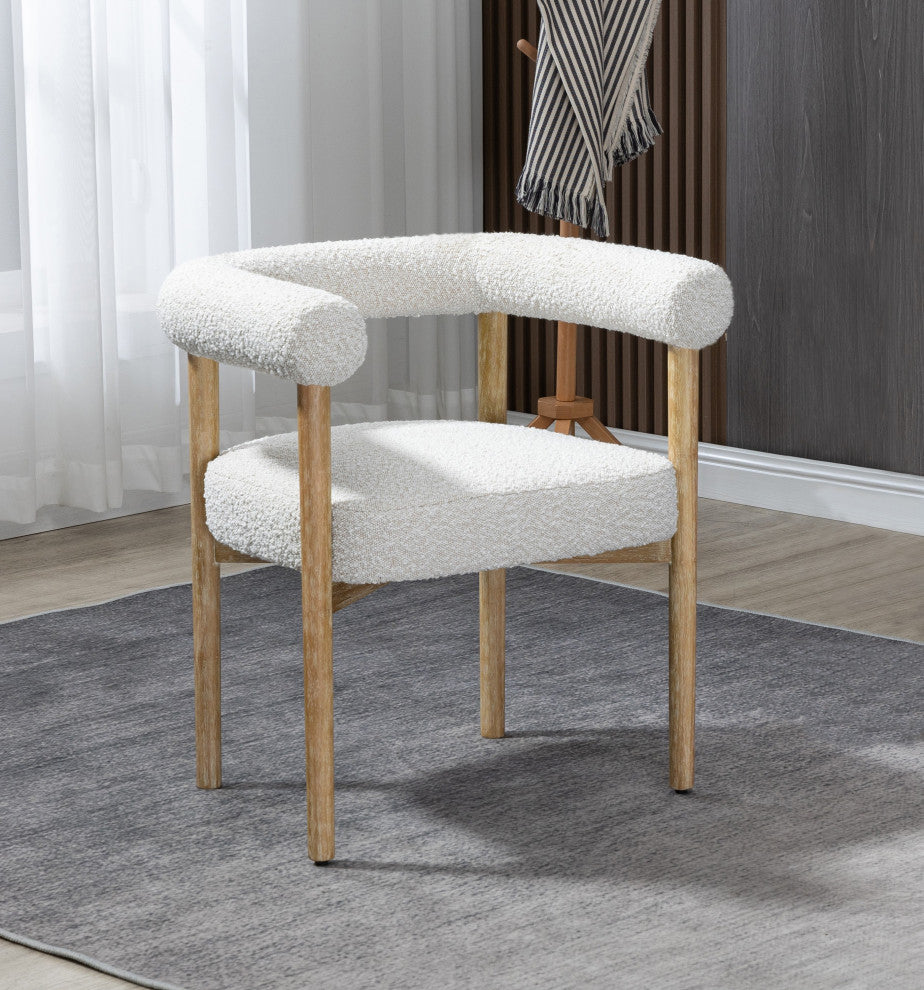 Hyatt Boucle Fabric Upholsetered Dining Chair, Cream, Natural Finish