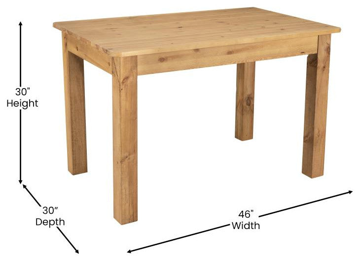 46" x 30" Rectangular Solid Pine Farm Dining Table, Light Natural