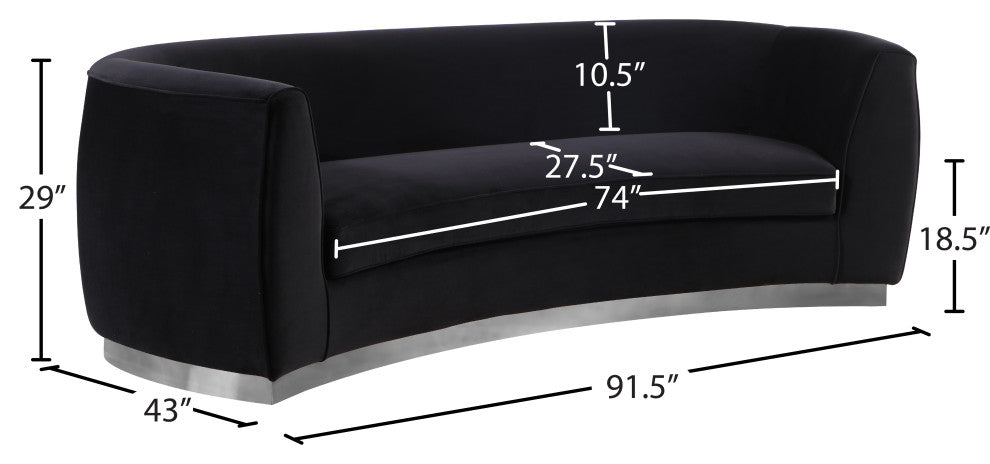 Julian Velvet Upholstered Sofa, Black, Chrome Base