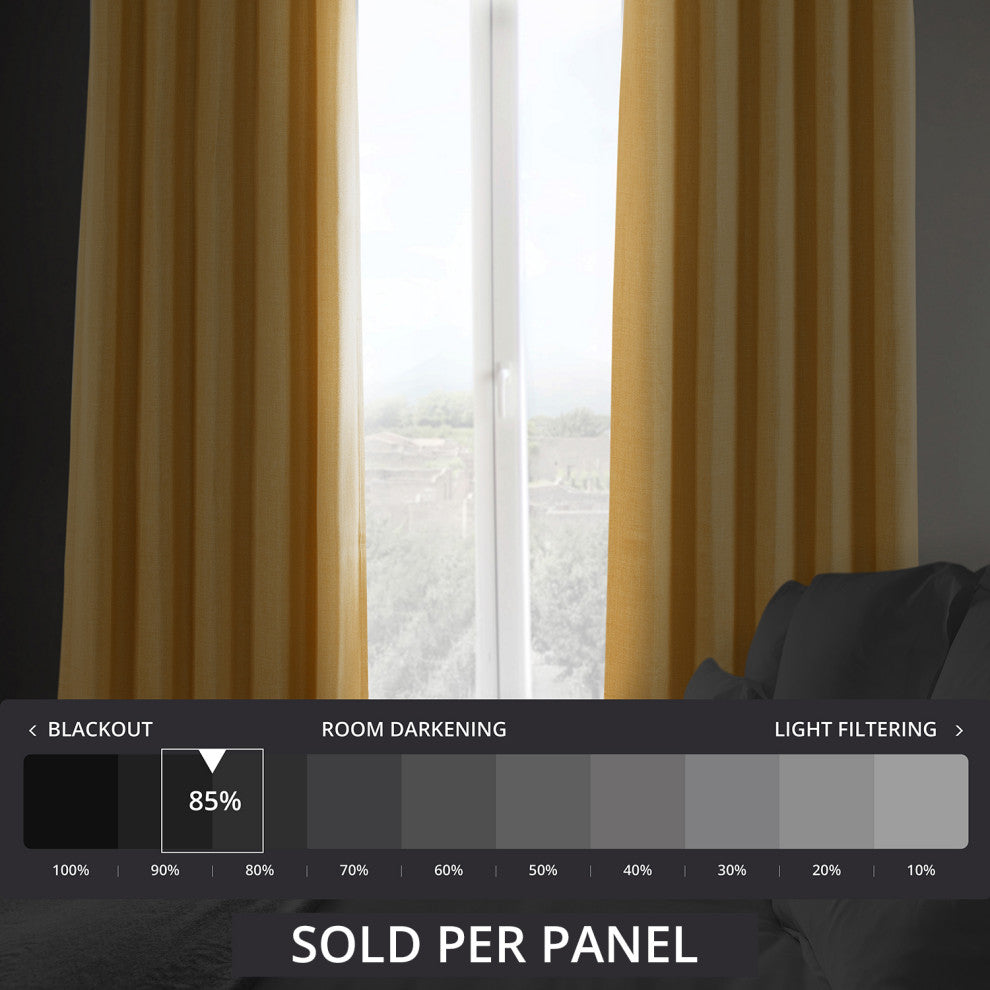 Faux Linen Darkening Curtain Single Panel, Dandelion Gold, 50"x84"