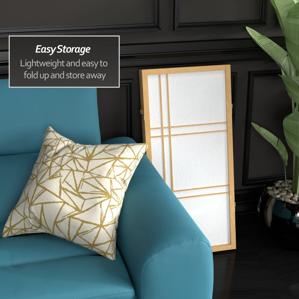 3' Tall Double Cross Shoji Screen, Natural, 3 Panels