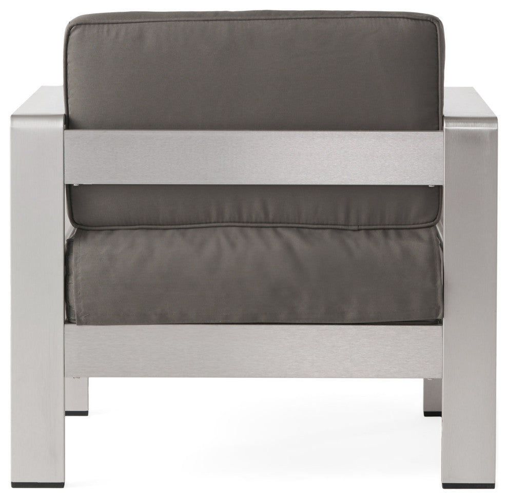 Coral Bay Outdoor Aluminum Khaki Chat Set With Fire Table, Dark Gray
