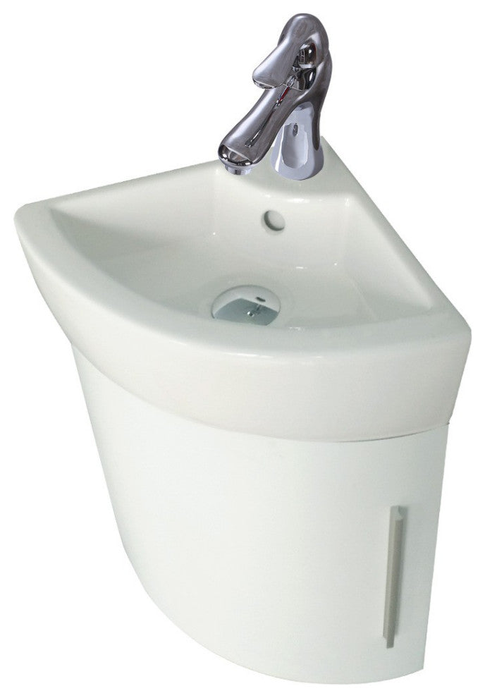 Corner Bathroom Cabinet Sink White Wall Mount With Faucet Drain and Overflow