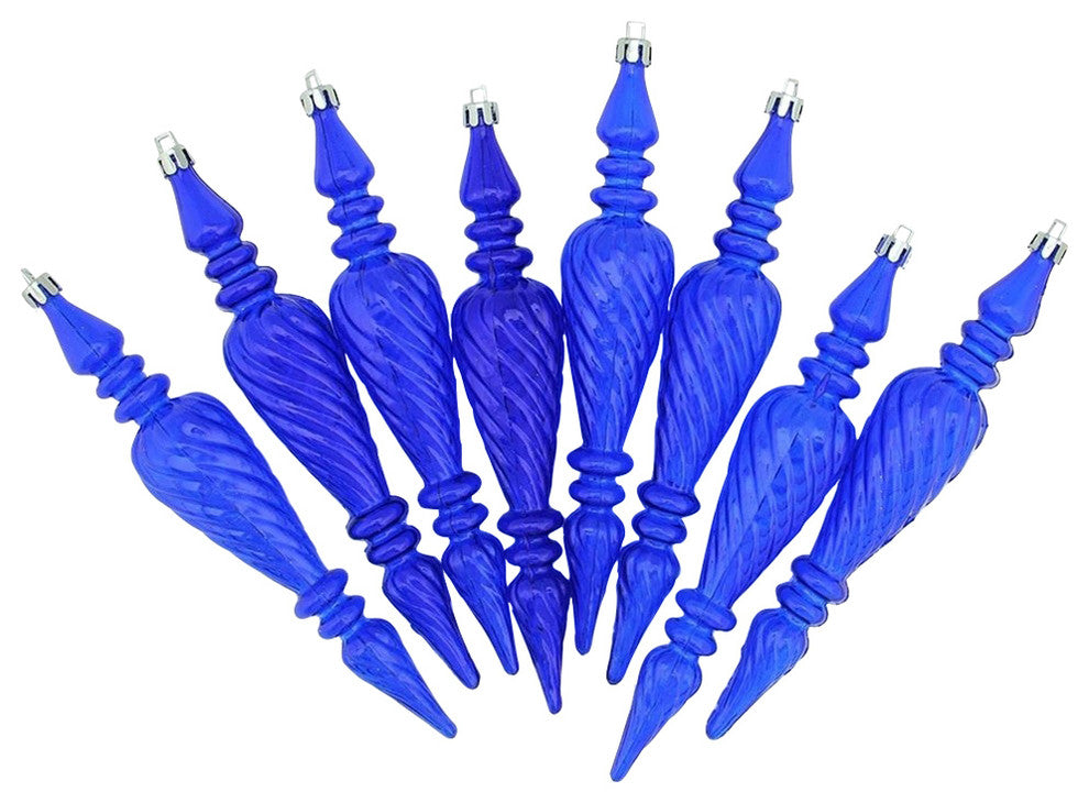 Spiral Shatterproof Christmas Finial Ornaments, 7", Set of 8, Lavish Blue